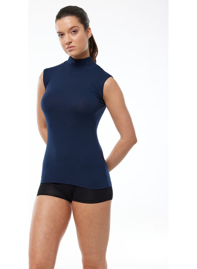 Malabadi Women's Navy Blue Sleeveless Half Turtleneck Modal Bodysuit 1044 - Image 2